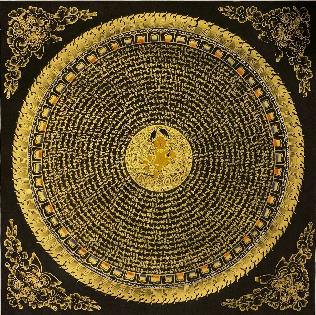 Hand-Painted Zambala Mantra Mandala Tibetan Thangka Painting