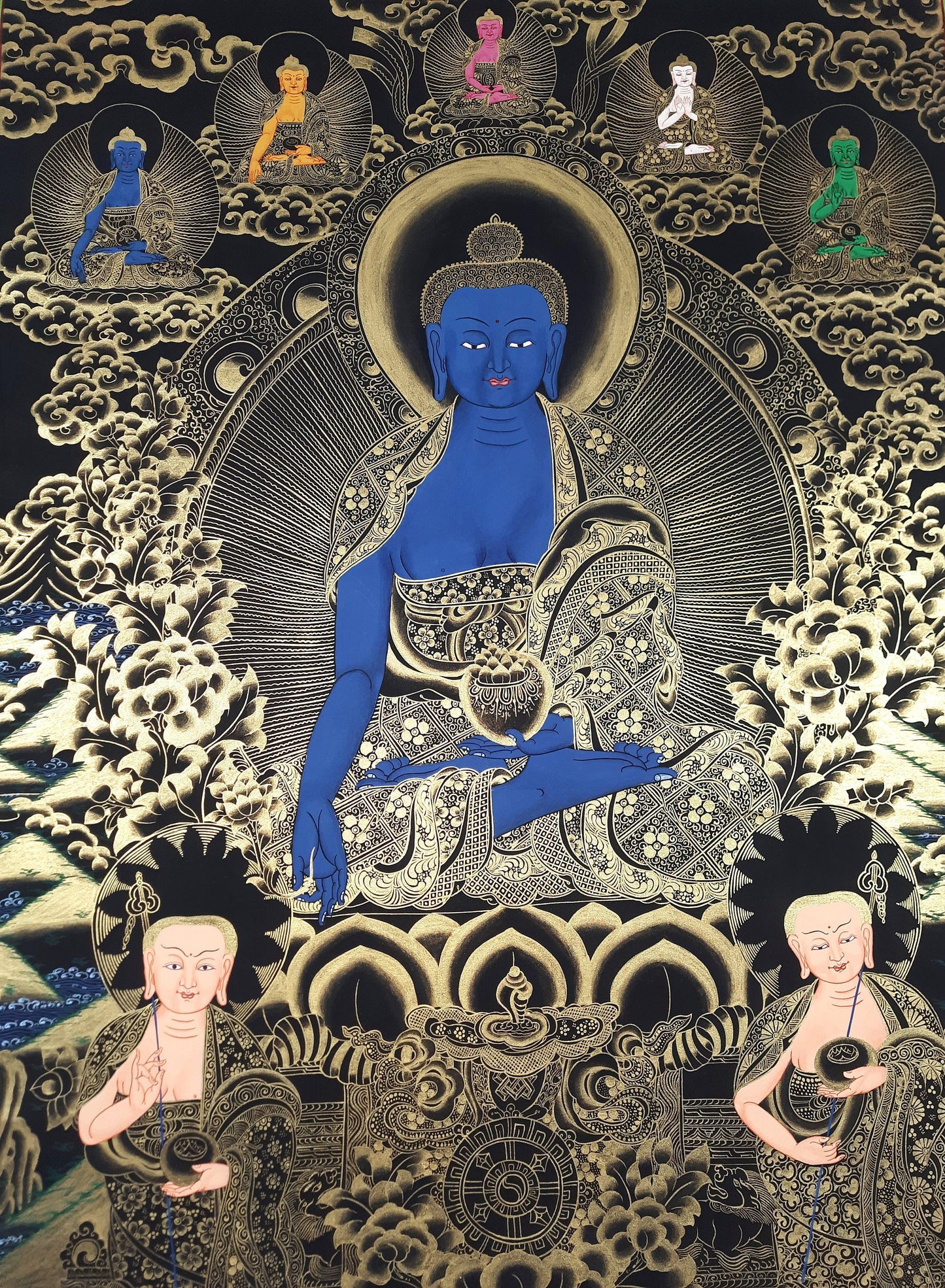 Medicine Buddha Thangka Painting, Hand-Painted Tibetan Art