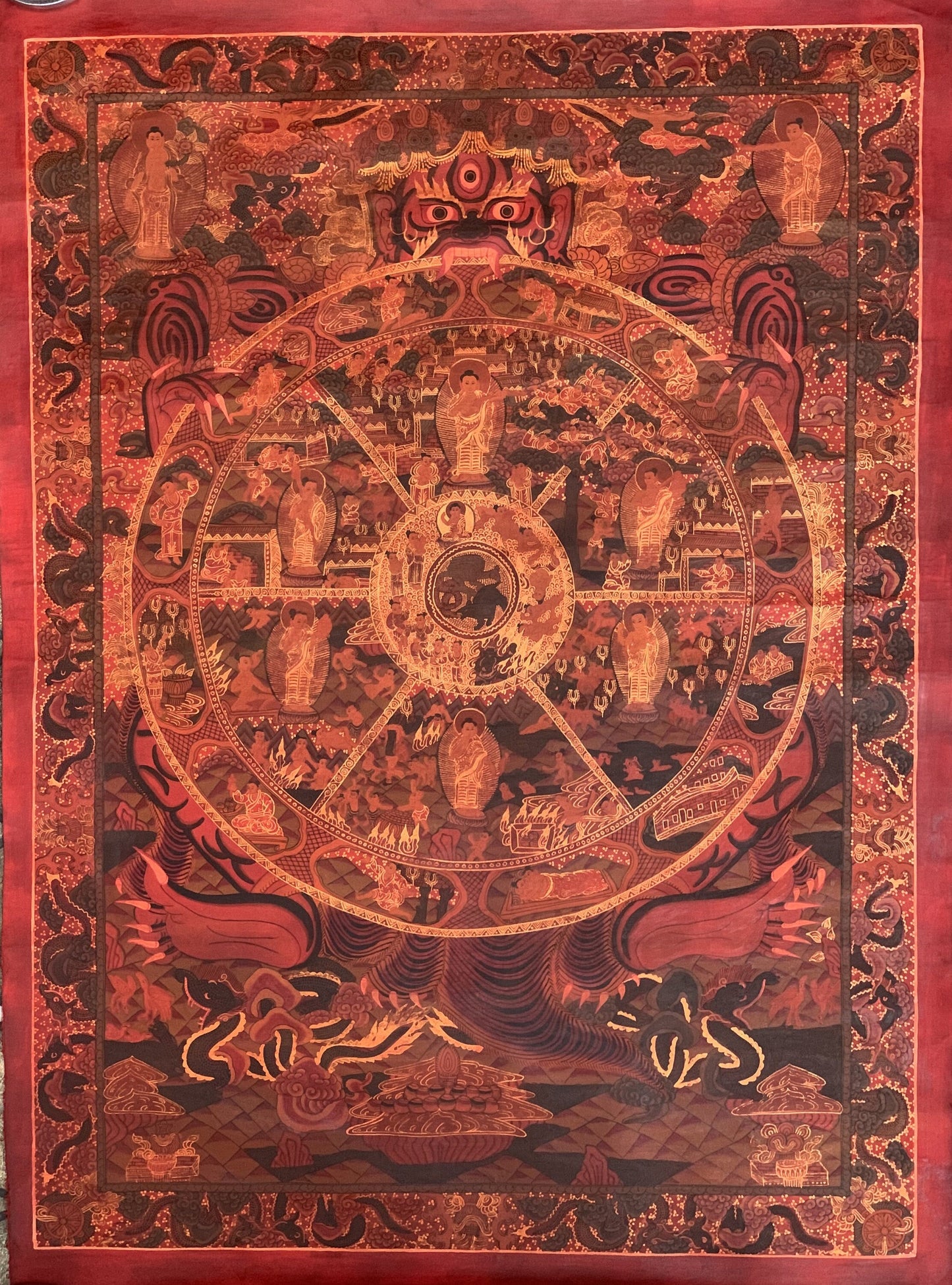 Wheel of Life Thangka | Hand-Painted Bhavacakra Mandala, Tibetan Art