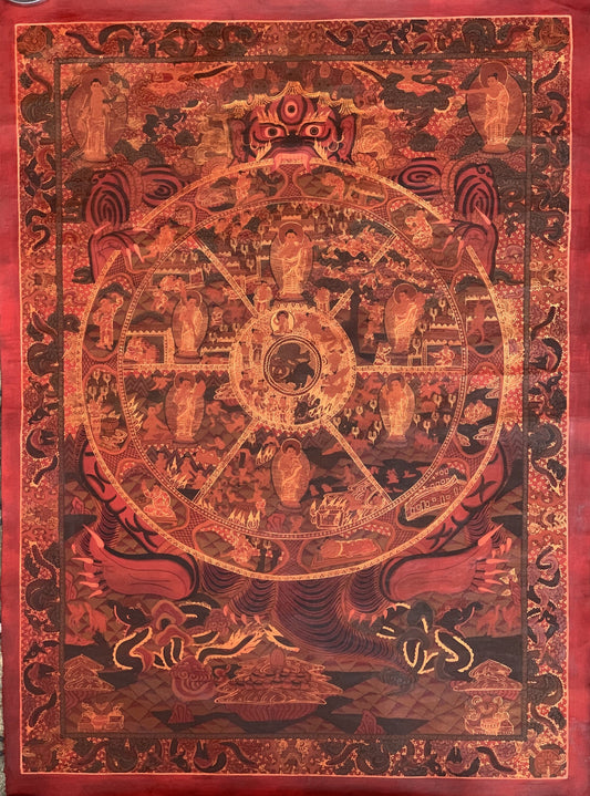 Wheel of Life Thangka | Hand-Painted Bhavacakra Mandala, Tibetan Art