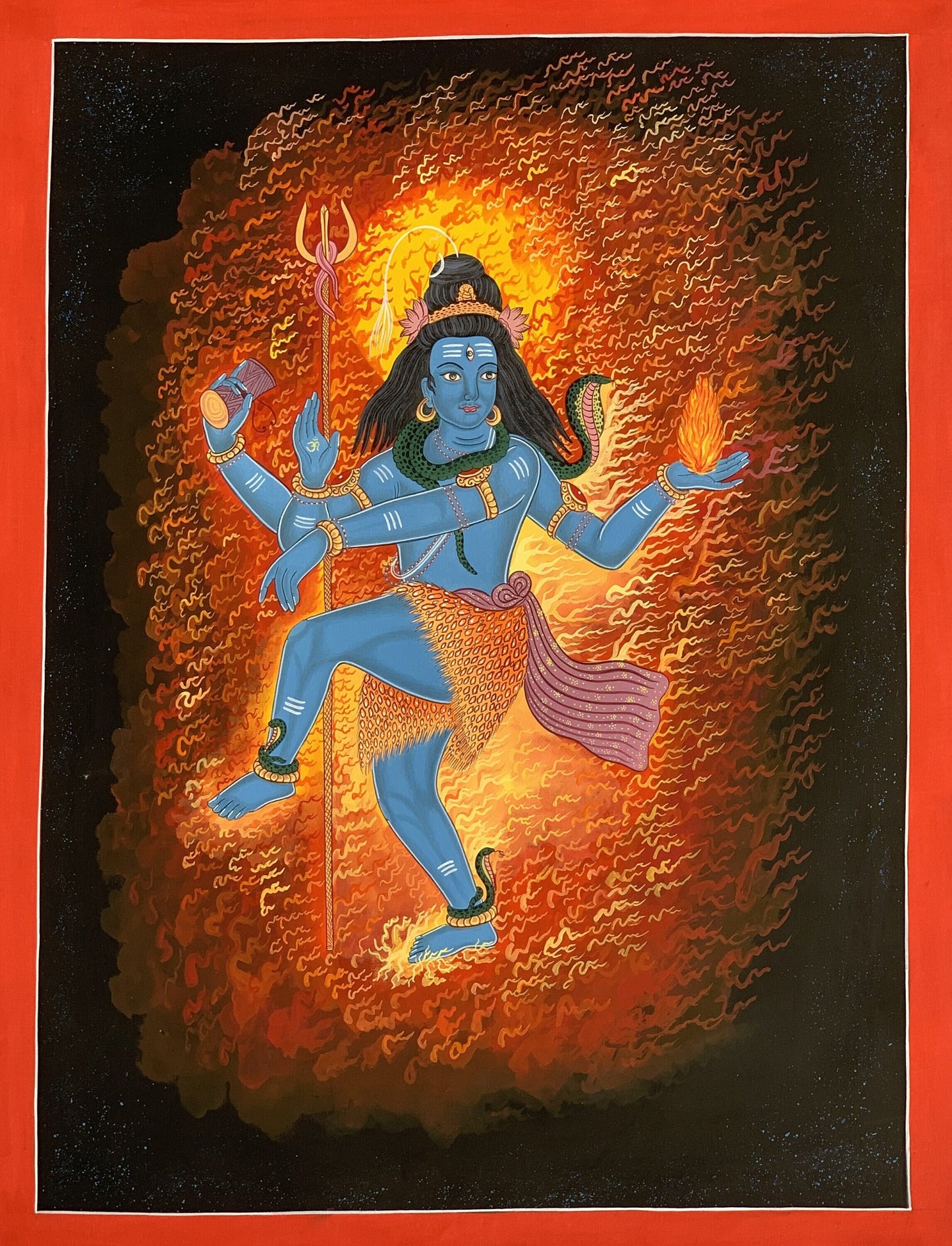 Shiva Nataraja Thangka | Hand-Painted Hindu Art | Dance of Creation & Destruction | Newari Paubha Painting