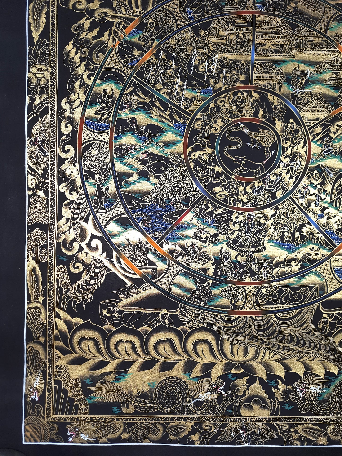 Hand-Painted Wheel of Life Thangka – Tibetan Mandala Wall Hanging