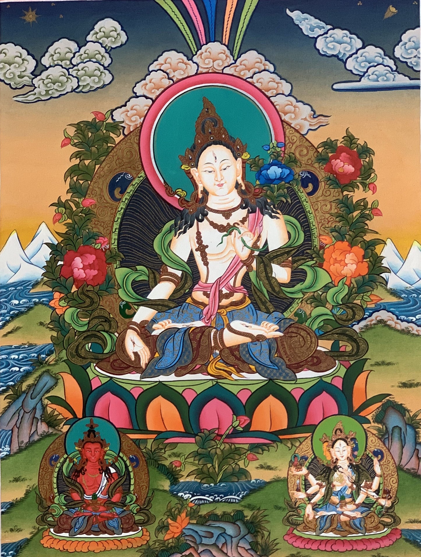 Original Hand-Painted White Tara Thangka | Mother Goddess Art | Signed Tibetan Painting for Meditation & Compassion
