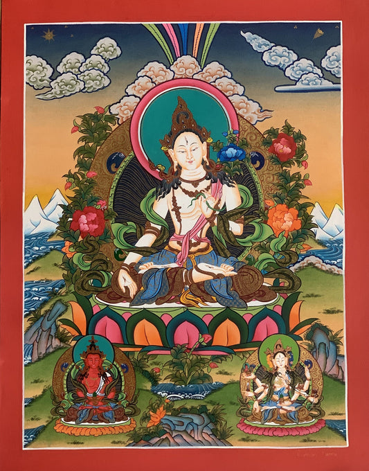 Original Hand-Painted White Tara Thangka | Mother Goddess Art | Signed Tibetan Painting for Meditation & Compassion