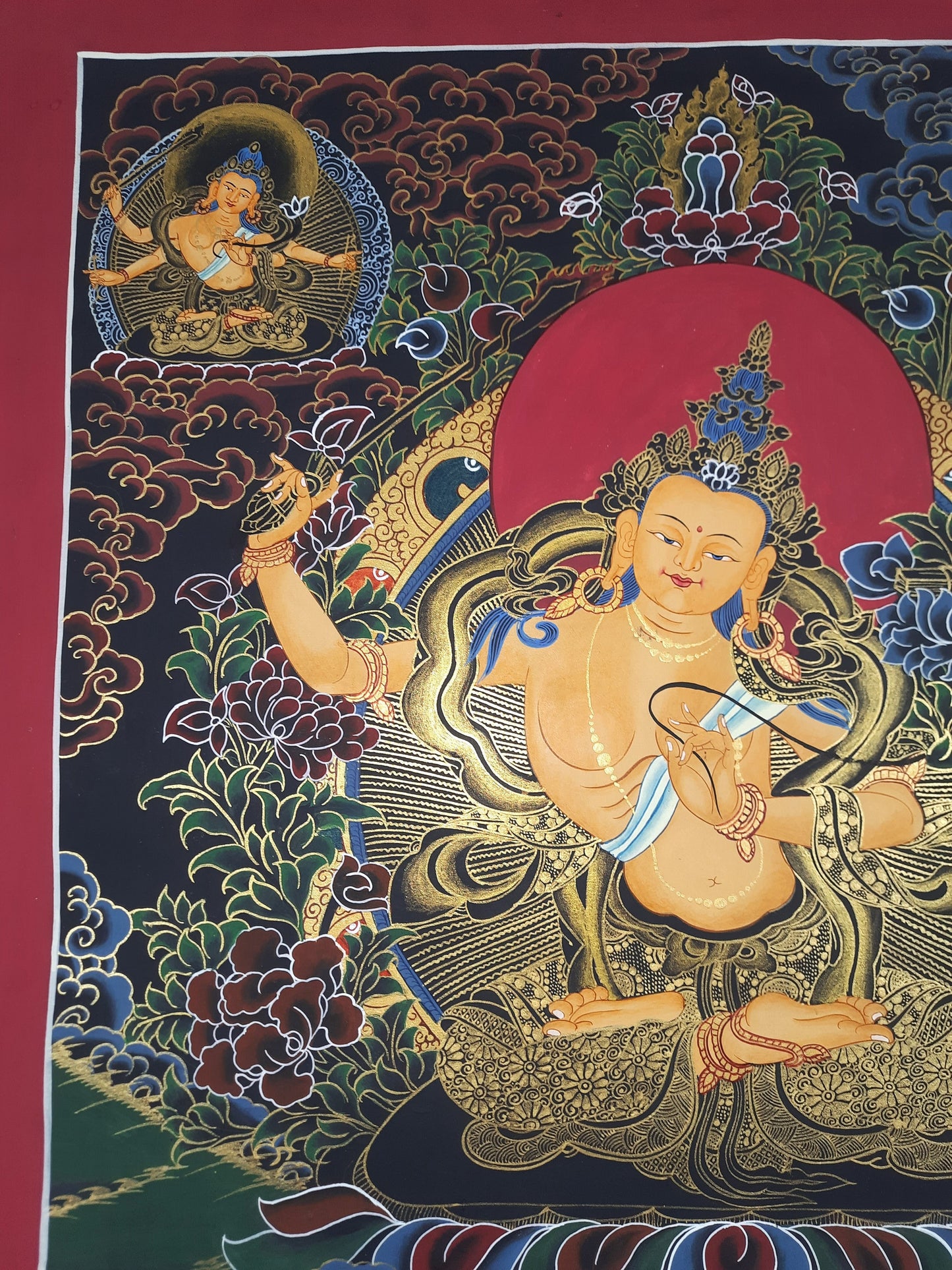Hand-Painted Pancha Manjushree Thangka Painting, God of Wisdom