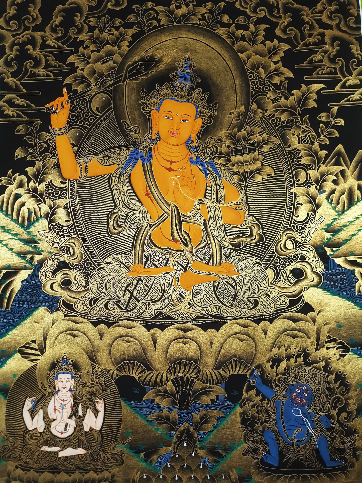 Hand-Painted Manjushri Thanka Painting: Tibetan God of Wisdom