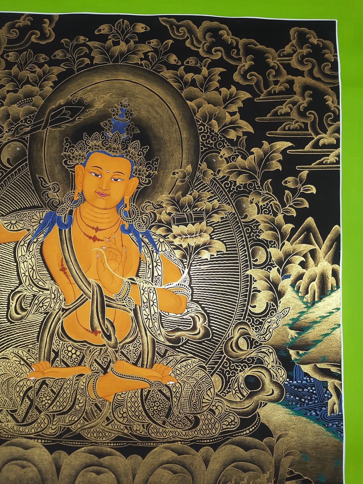 Hand-Painted Manjushri Thanka Painting: Tibetan God of Wisdom