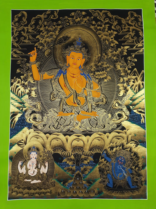 Hand-Painted Manjushri Thanka Painting: Tibetan God of Wisdom