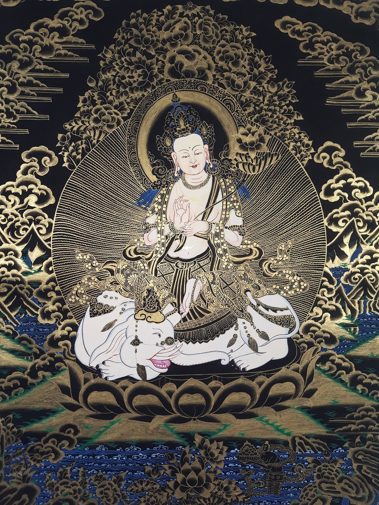 Hand-Painted Pu Xian Thangka: Kindness Buddha Painting, Tibetan Art