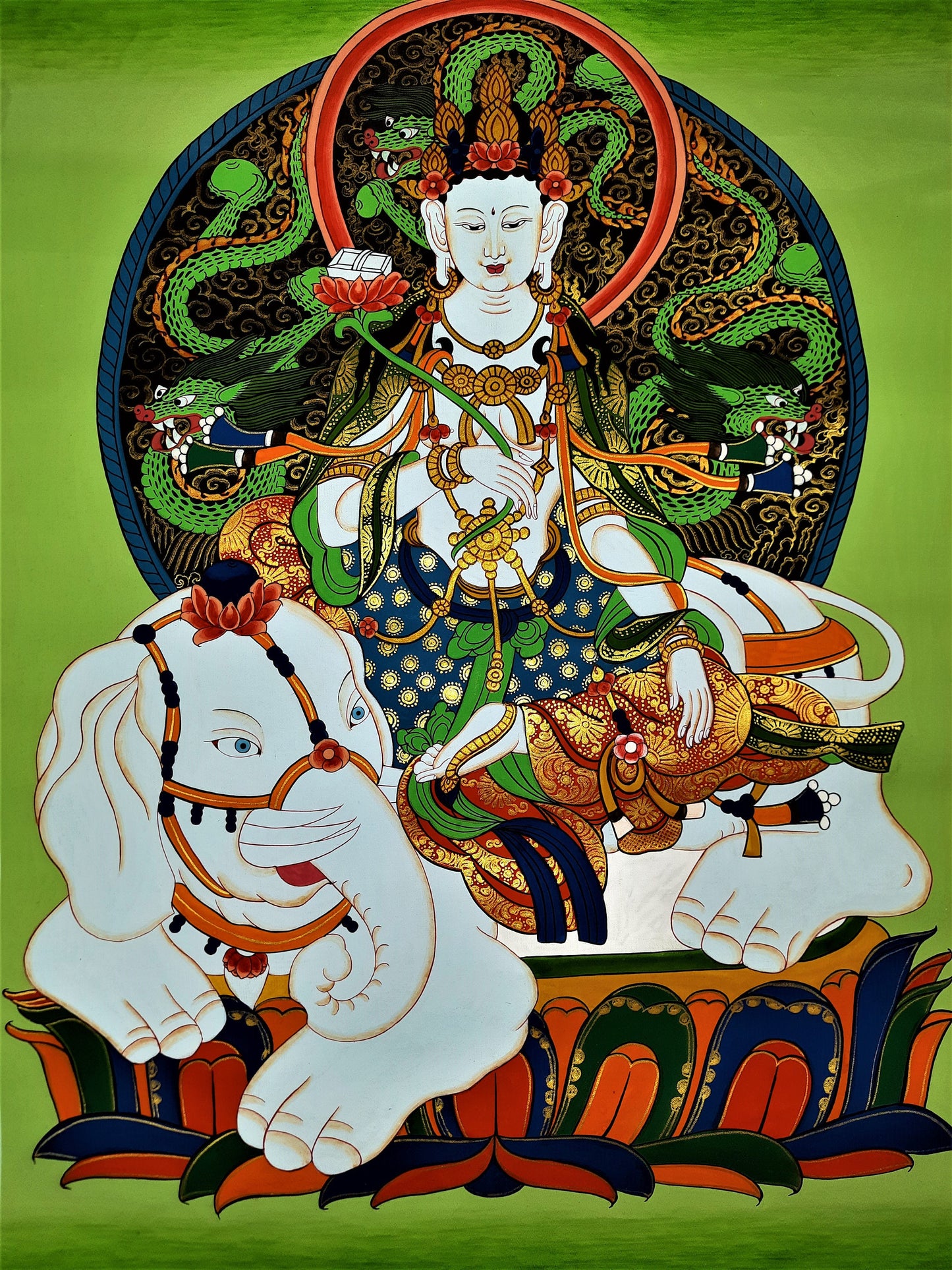 Hand-Painted Pu Xian Thangka: Kindness Buddha, Meditation Art from Nepal