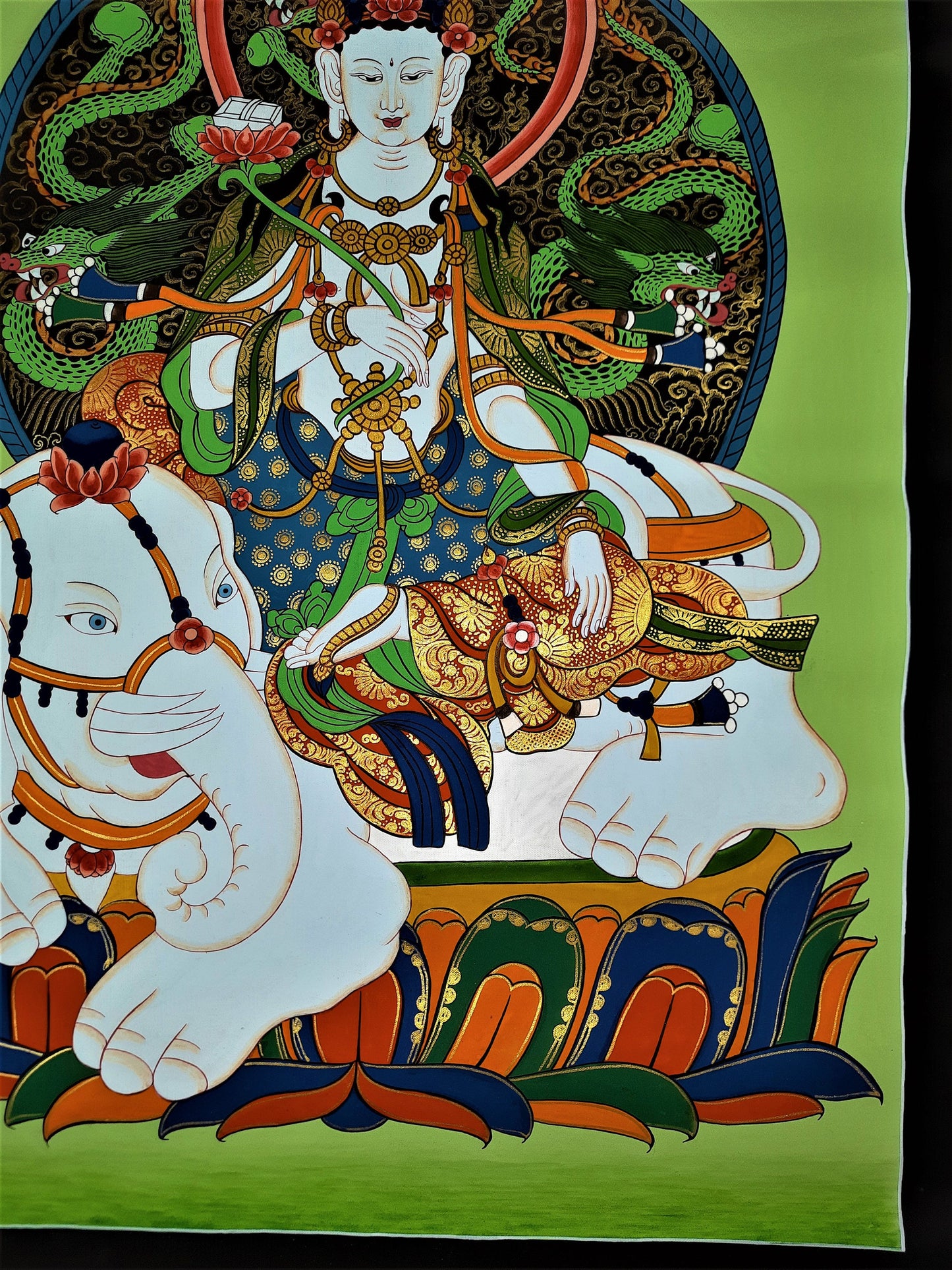 Hand-Painted Pu Xian Thangka: Kindness Buddha, Meditation Art from Nepal