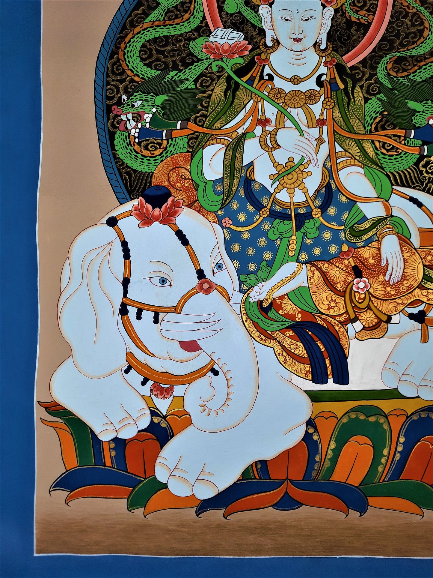 Hand-Painted Pu Xian Thangka: Compassion Buddha, Tibetan Art