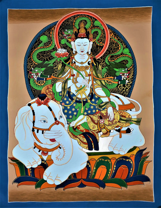 Hand-Painted Pu Xian Thangka: Compassion Buddha, Tibetan Art