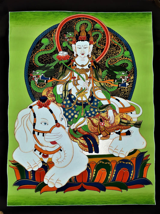 Hand-Painted Pu Xian Thangka: Kindness Buddha, Meditation Art from Nepal