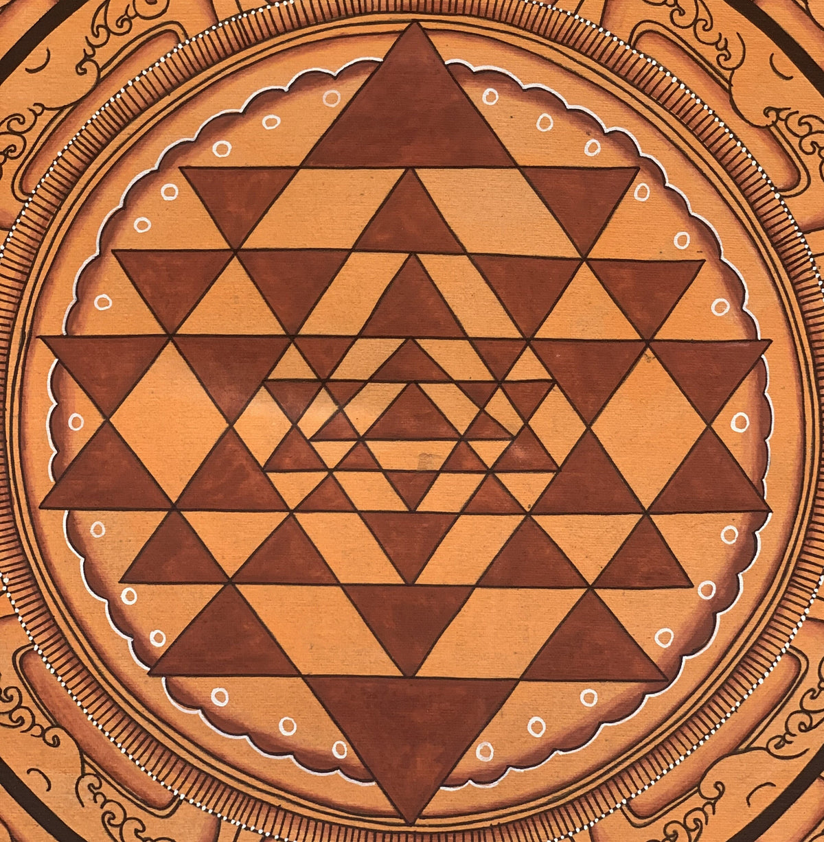Hand Painted Shri Yantra or Shri Chakara Mandala Newari Paubha Thangka Painting Original Art for Positive Energy