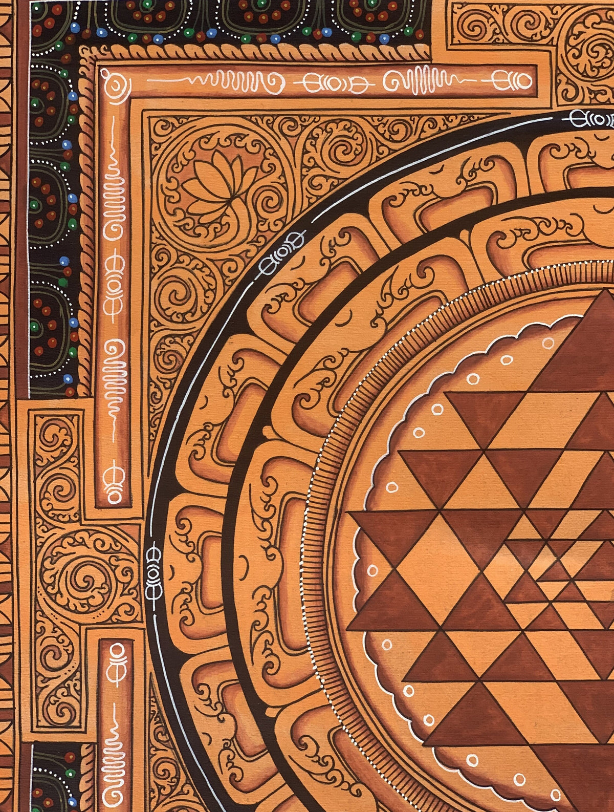 Hand Painted Shri Yantra or Shri Chakara Mandala Newari Paubha Thangka Painting Original Art for Positive Energy