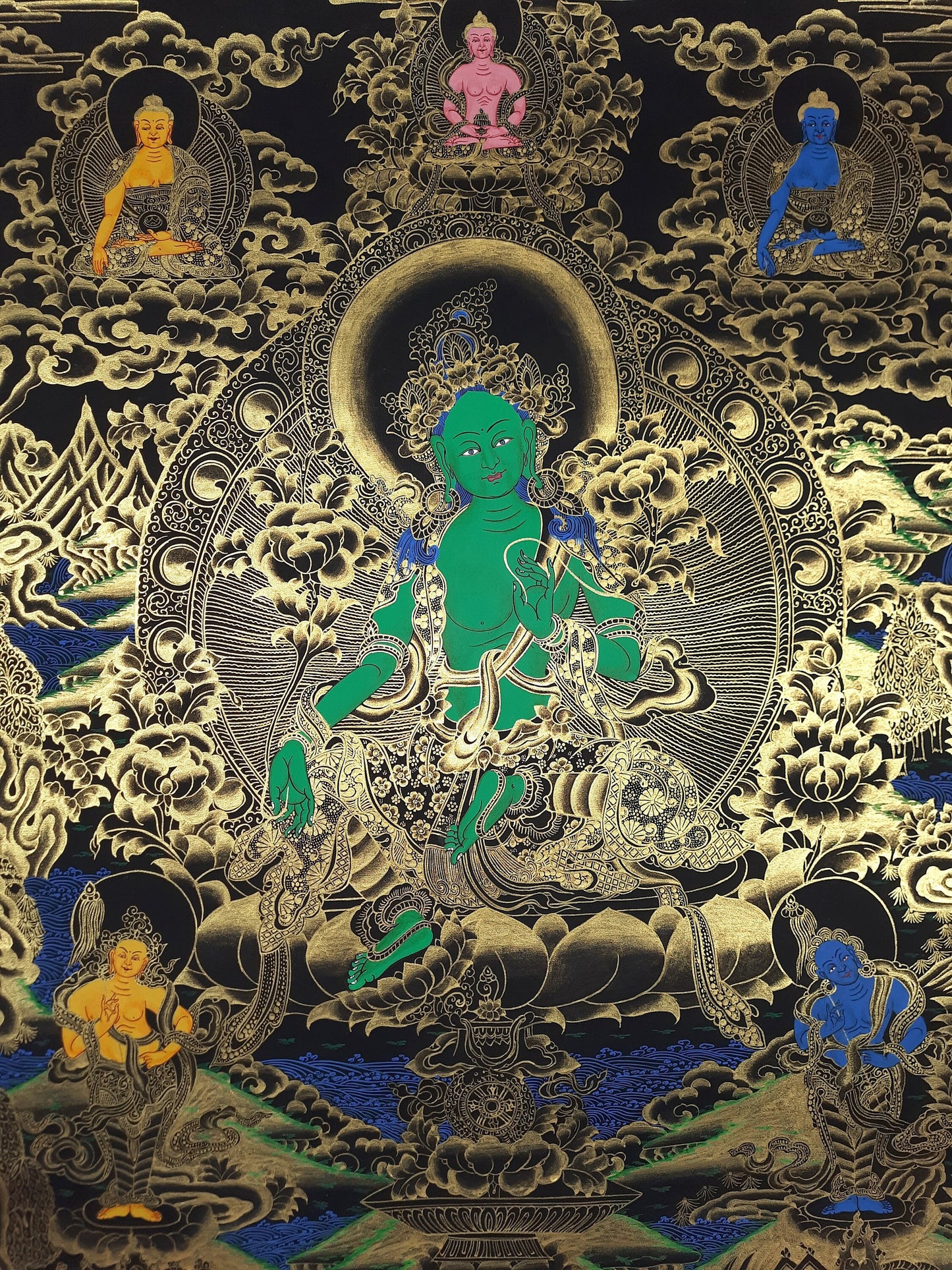 Hand painted Original Green Tara Masterpiece Painting Tibetan Wall hanging Thangka  / Thangka / Compassion Meditation