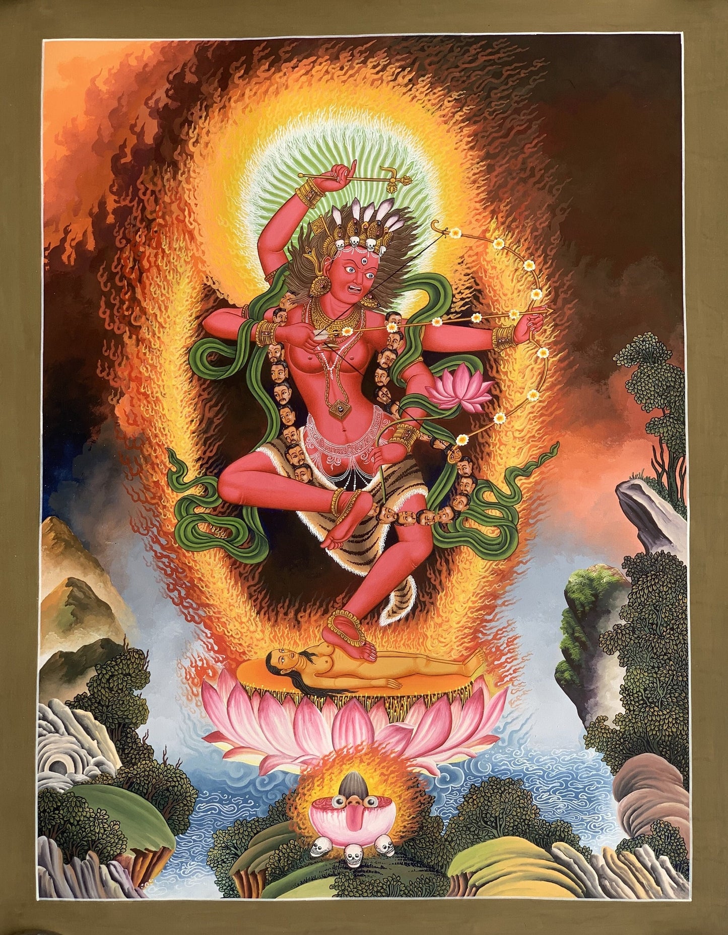 Kurukulla Tibetan Thangka | Red Dakini | Hand-Painted Buddhist Newari Paubha Art