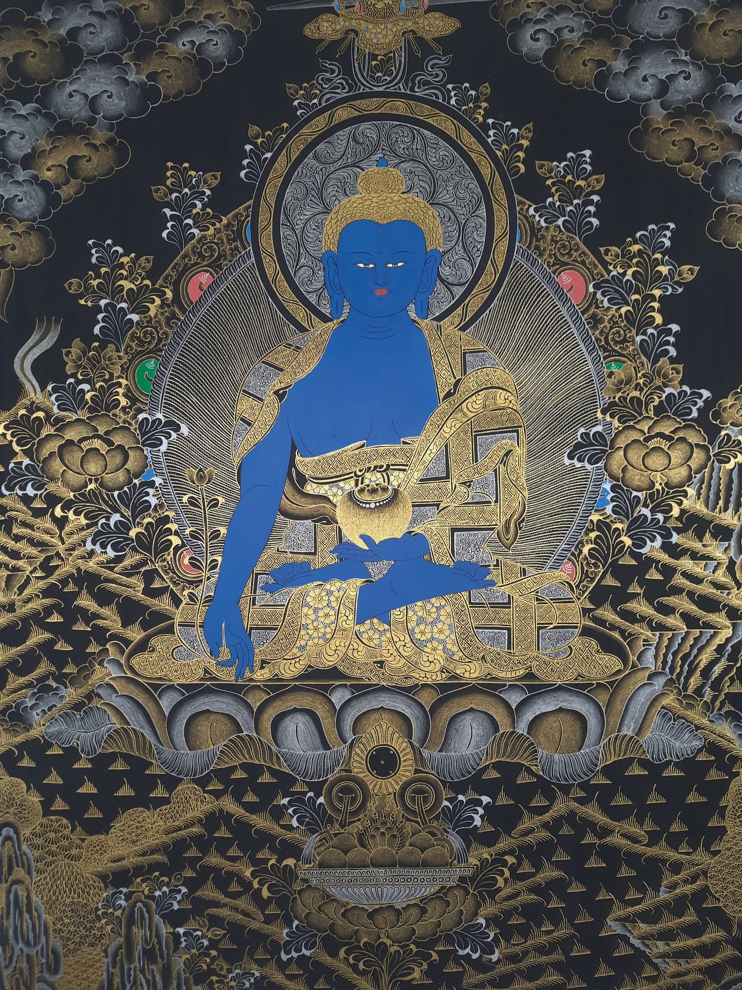 Hand-Painted Medicine Buddha Thangka, Tibetan Healing Art
