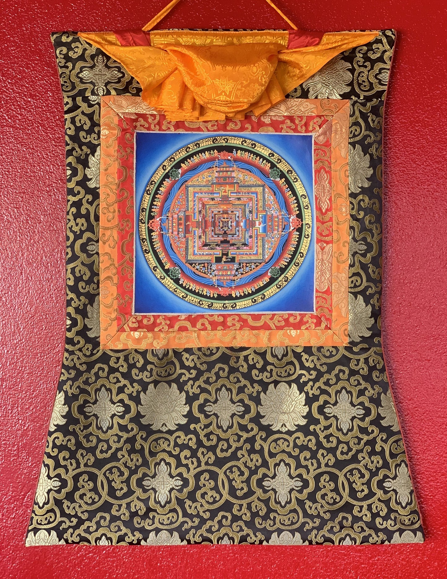 Hand-Painted Kalachakra Mandala Thangka: Tibetan Wheel of Life Art