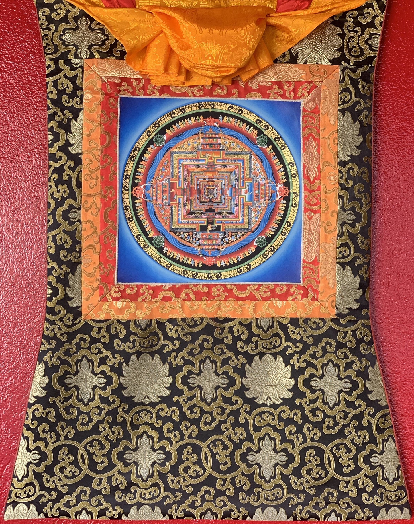 Hand-Painted Kalachakra Mandala Thangka: Tibetan Wheel of Life Art