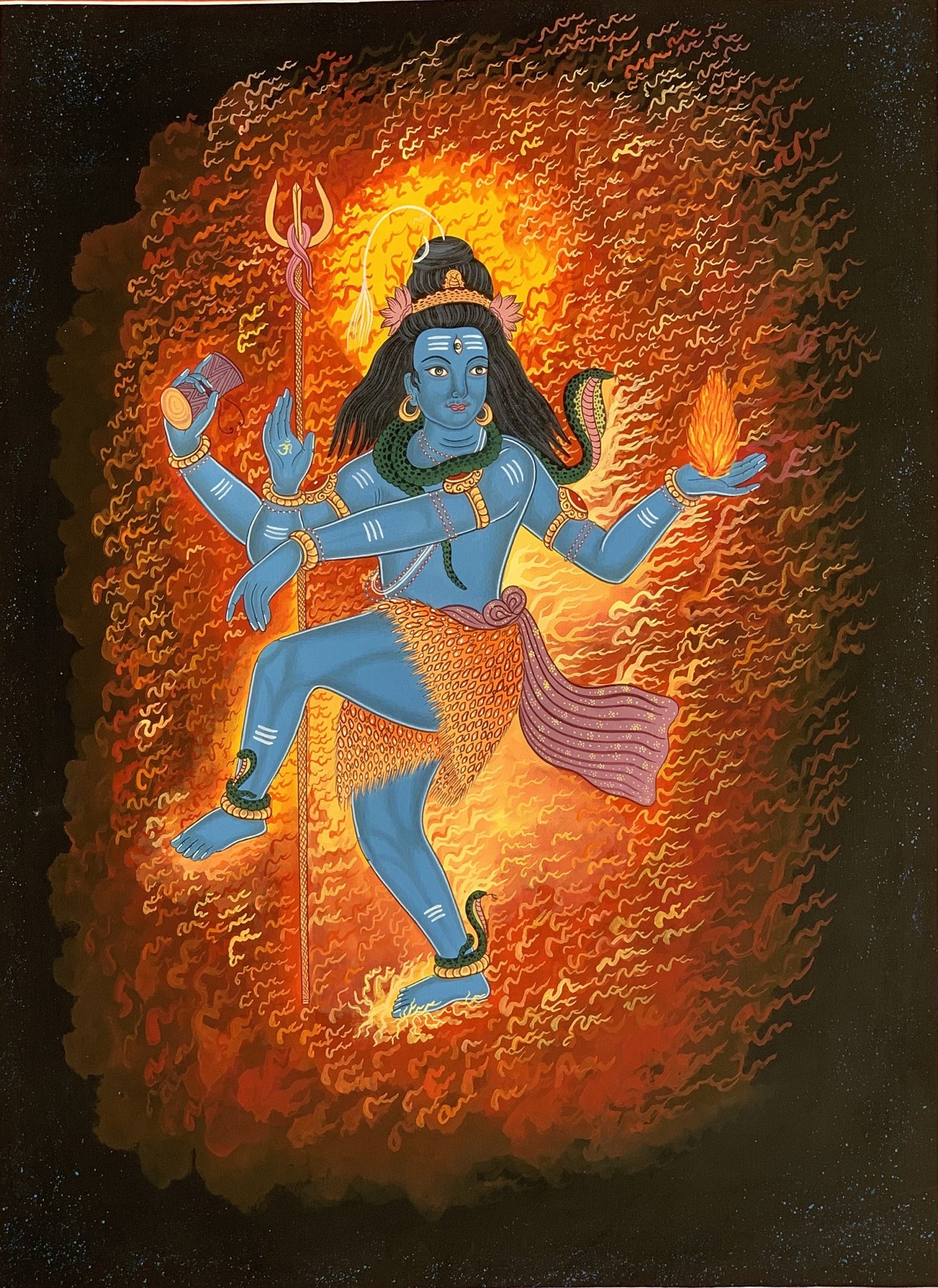 Shiva Nataraja Thangka | Hand-Painted Hindu Art | Dance of Creation & Destruction | Newari Paubha Painting