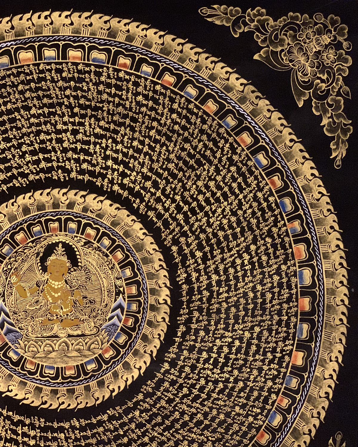 Hand-Painted Manjushri Om Mantra Mandala Tibetan Thangka Art (27x27 In)