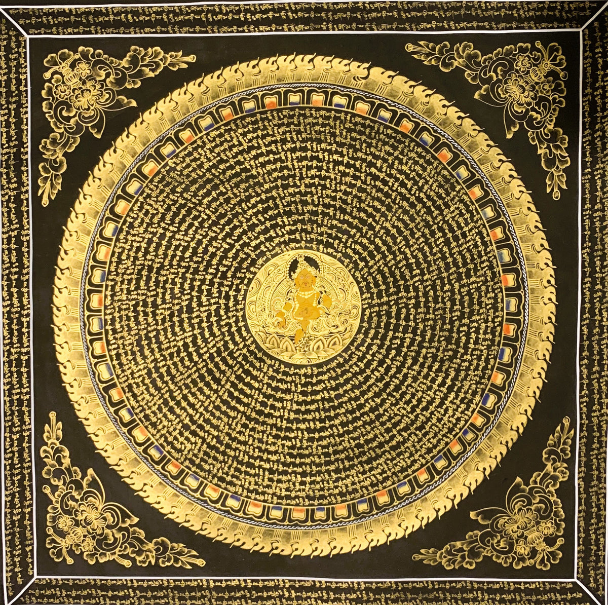 Hand-Painted Zambala Mantra Mandala Tibetan Thangka Painting