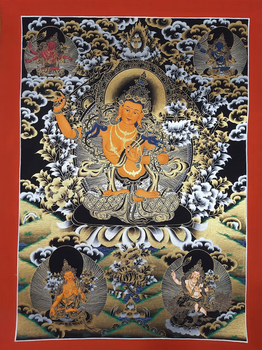 Hand-Painted Manjushri Thangka, Tibetan God of Wisdom Painting