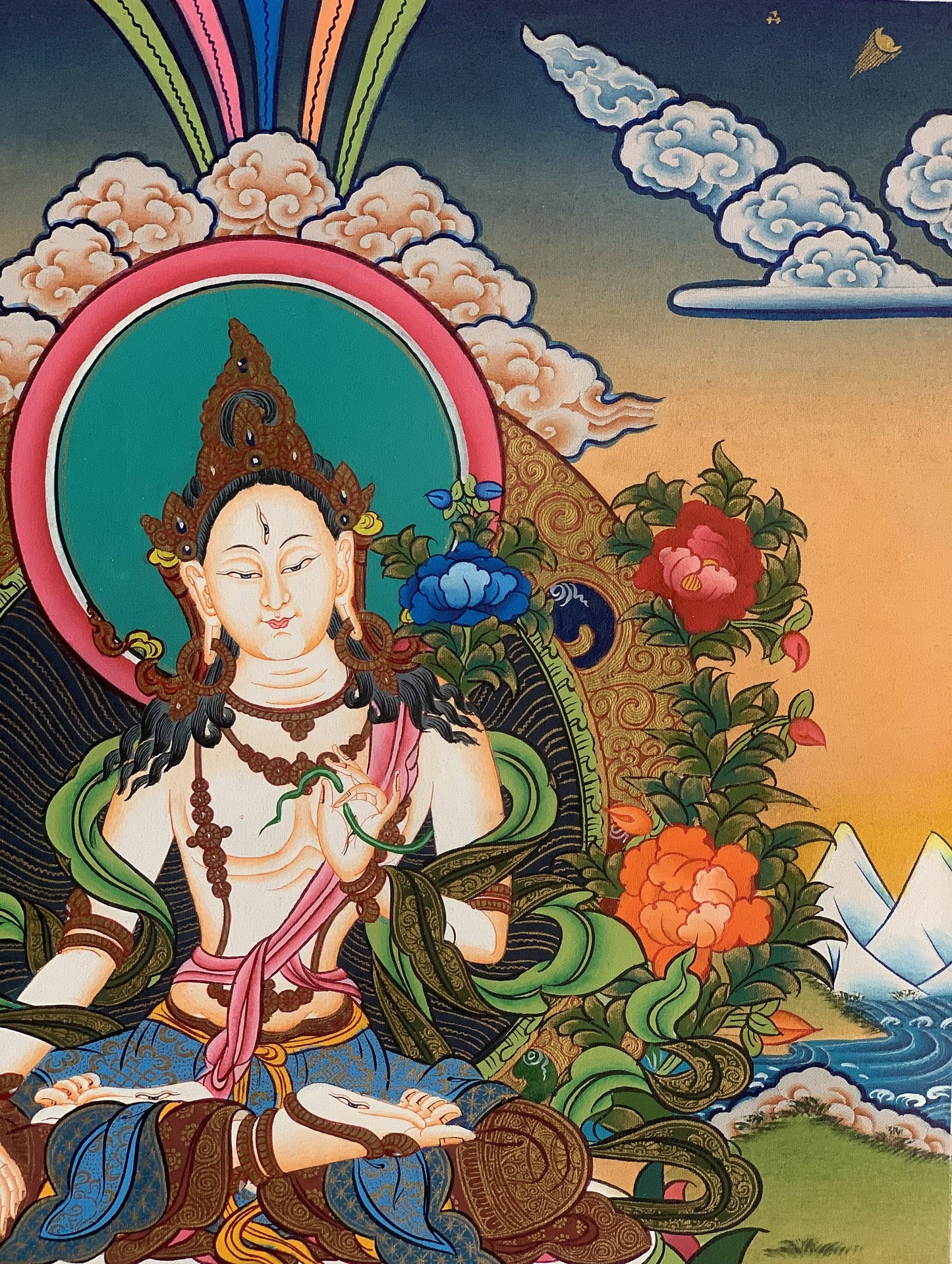 Original Hand-Painted White Tara Thangka | Mother Goddess Art | Signed Tibetan Painting for Meditation & Compassion