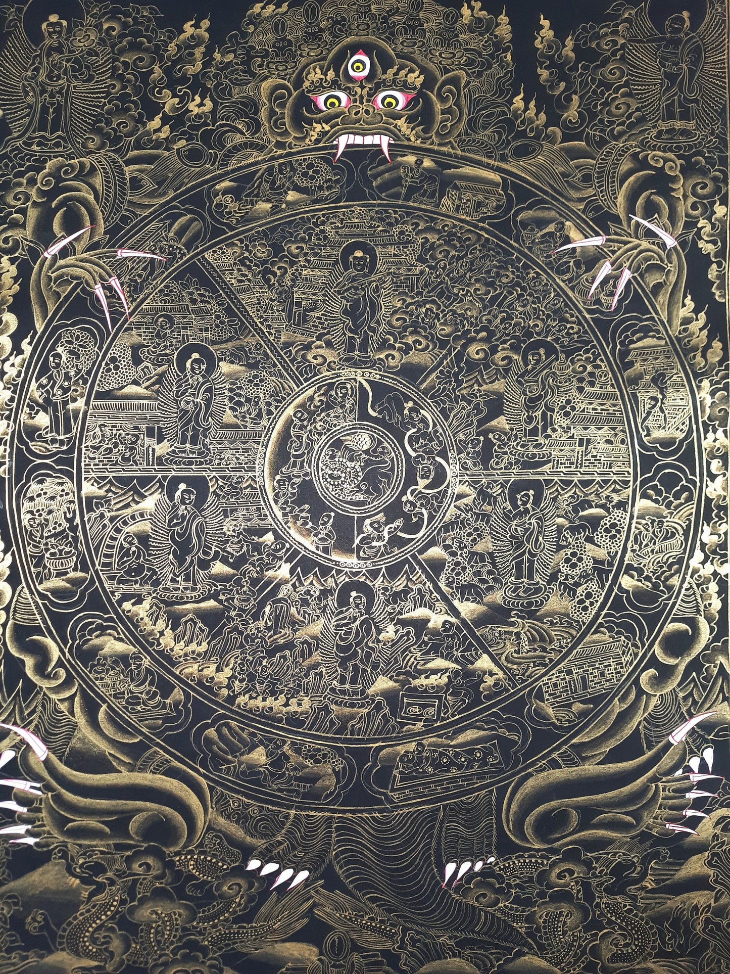 Hand Painted Wheel of Life Mandala, Tibetan Thangka Painting