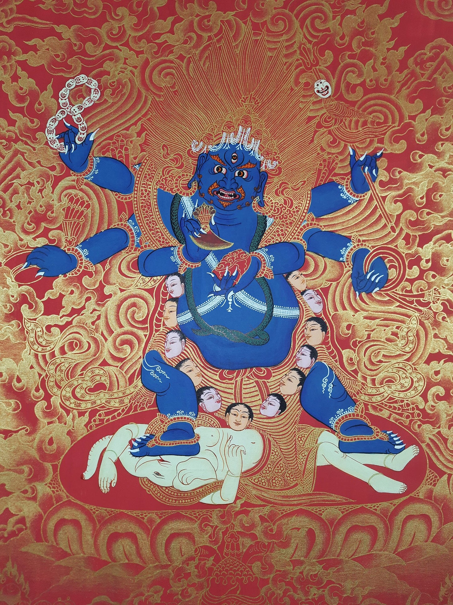 Black Mahakala Thangka Painting - Hand-Painted Protector of Wisdom