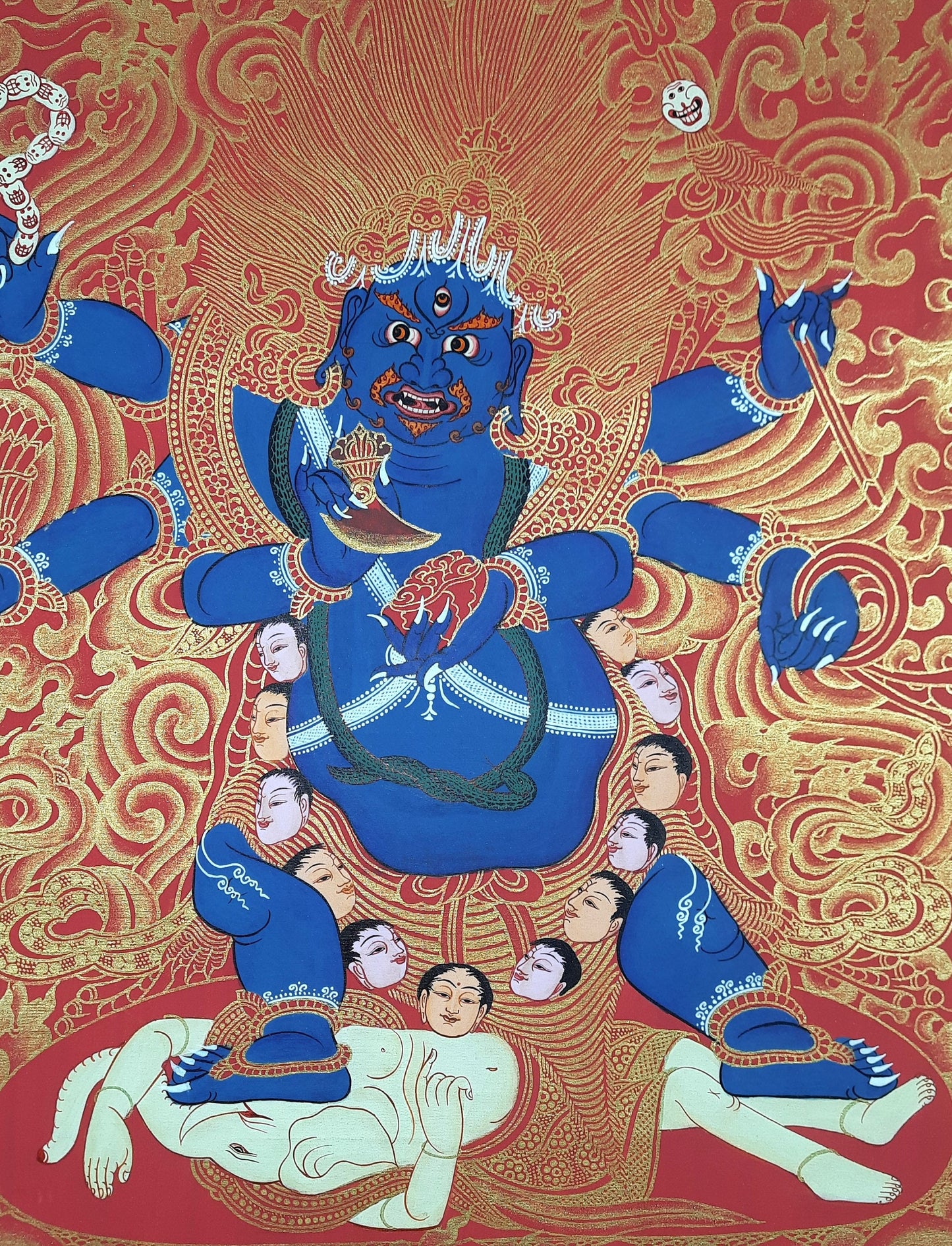 Black Mahakala Thangka Painting - Hand-Painted Protector of Wisdom