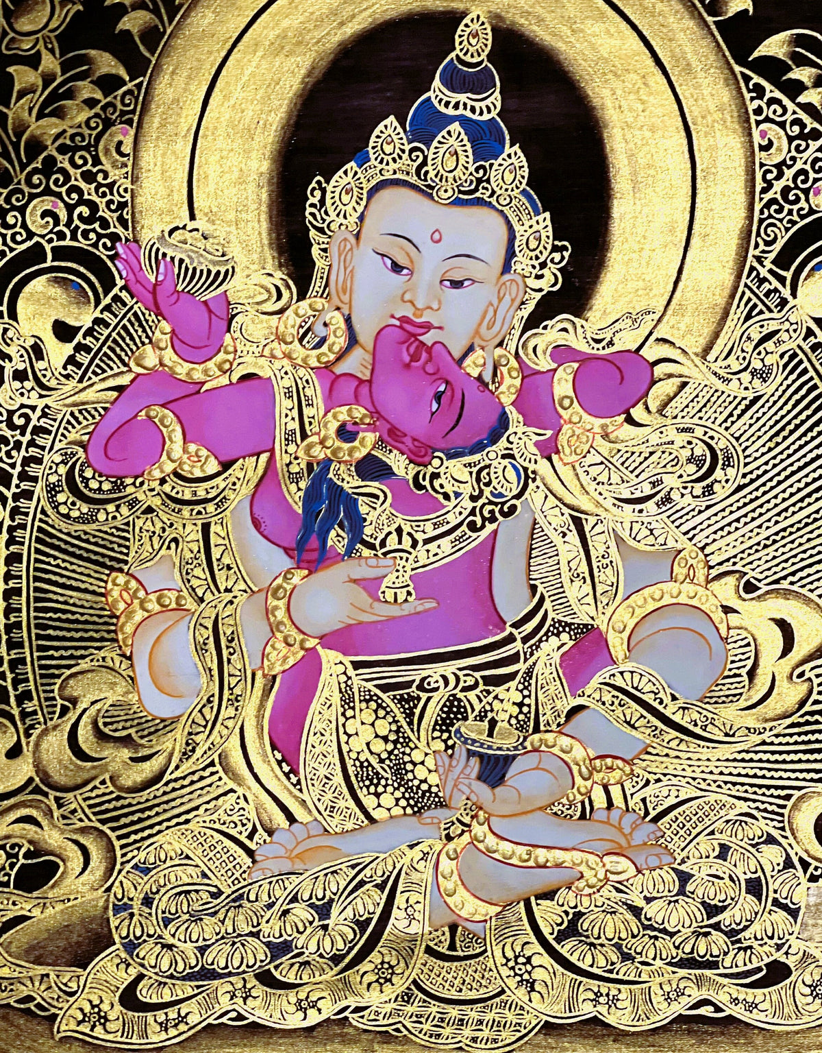 Hand Painted Vajrasattva with Concert Shakti, YabYum, Sacred Union Master Quality Tibetan Thangka Painting/ Original Art/ Wall Hanging