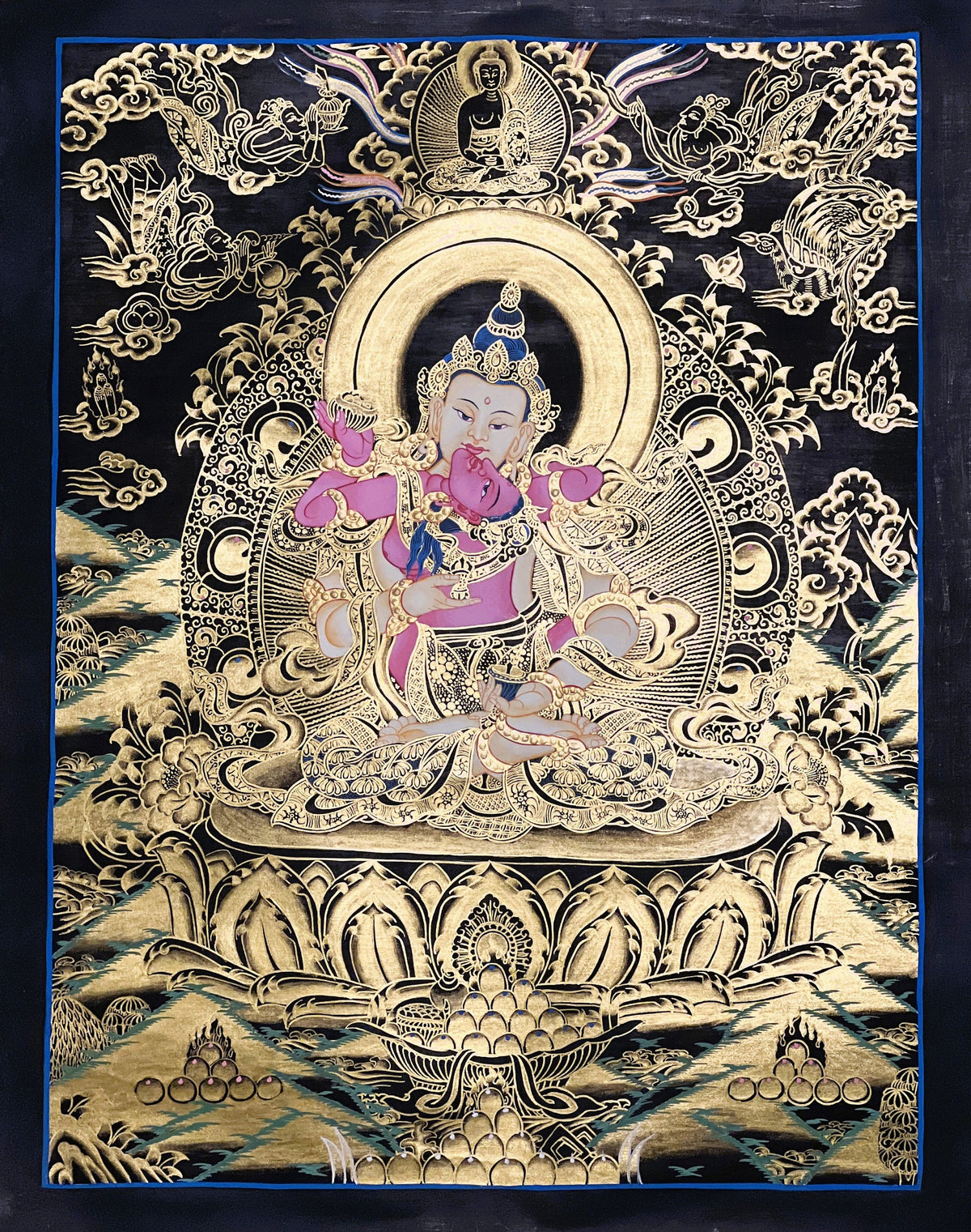 Hand Painted Vajrasattva with Concert Shakti, YabYum, Sacred Union Master Quality Tibetan Thangka Painting/ Original Art/ Wall Hanging