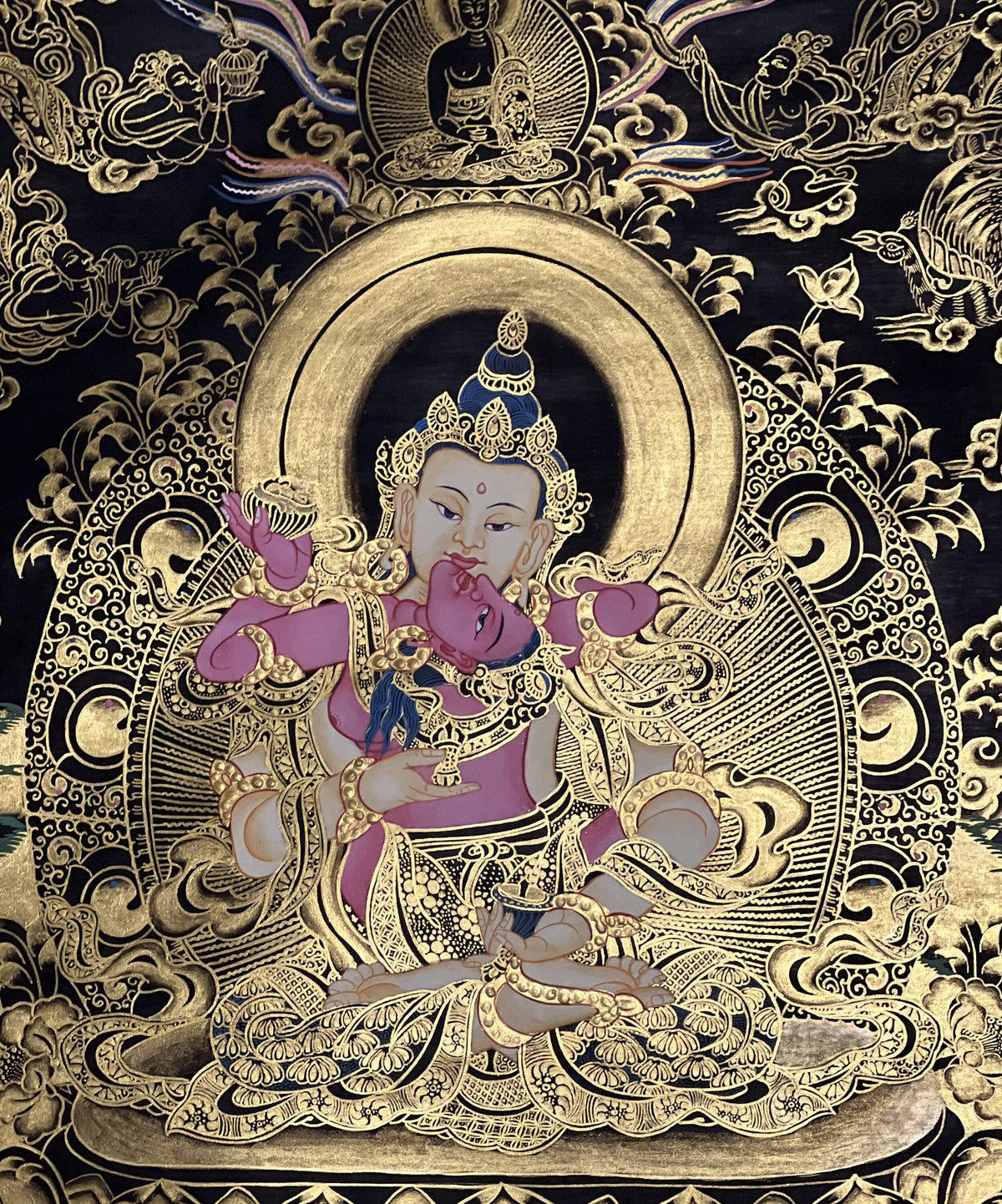 Hand Painted Vajrasattva with Concert Shakti, YabYum, Sacred Union Master Quality Tibetan Thangka Painting/ Original Art/ Wall Hanging