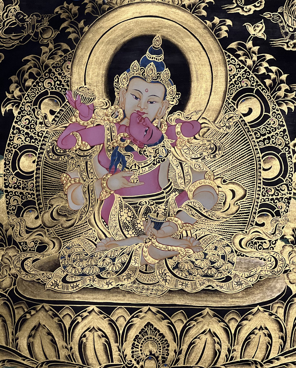 Hand Painted Vajrasattva with Concert Shakti, YabYum, Sacred Union Master Quality Tibetan Thangka Painting/ Original Art/ Wall Hanging