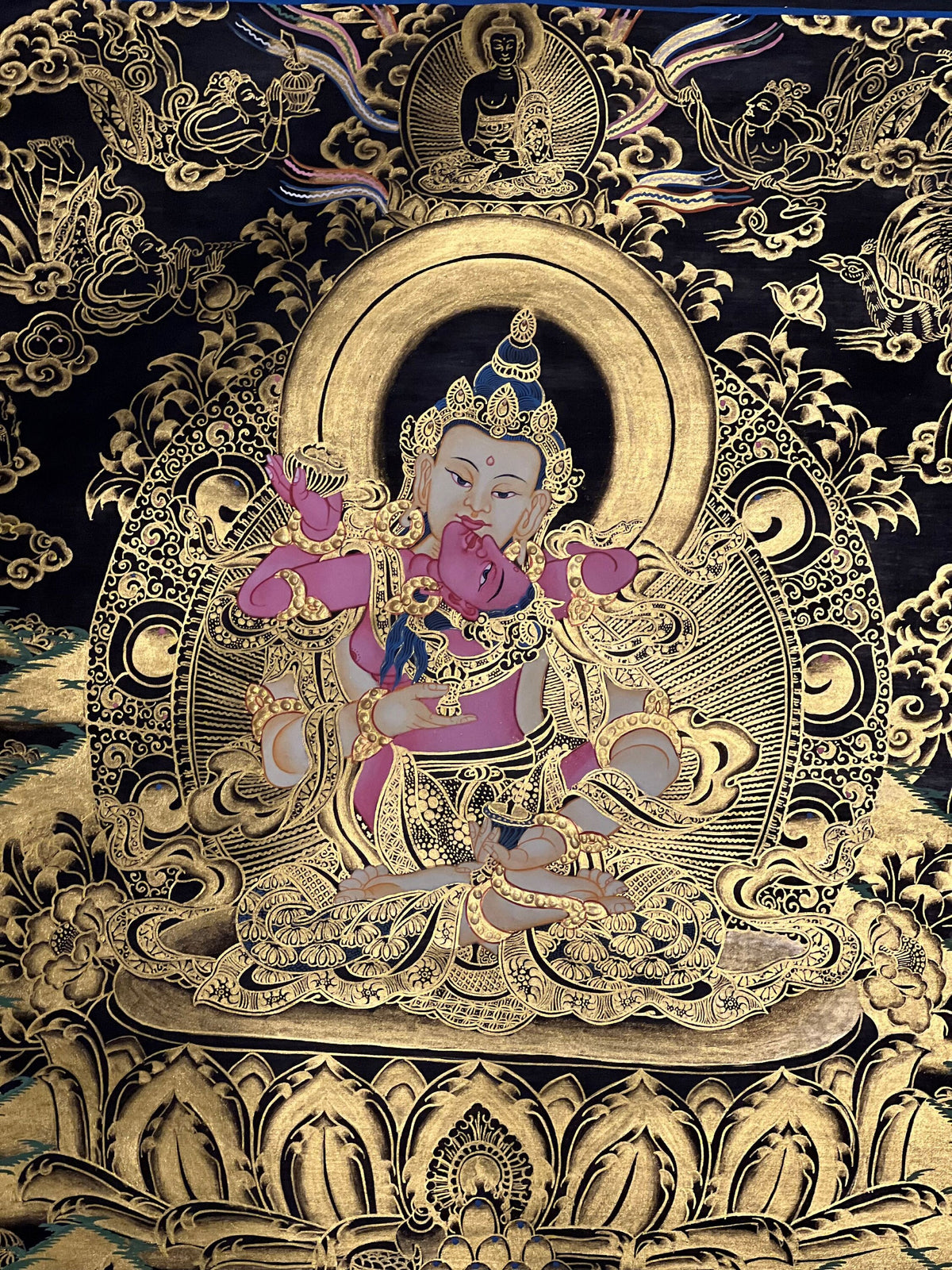 Hand Painted Vajrasattva with Concert Shakti, YabYum, Sacred Union Master Quality Tibetan Thangka Painting/ Original Art/ Wall Hanging