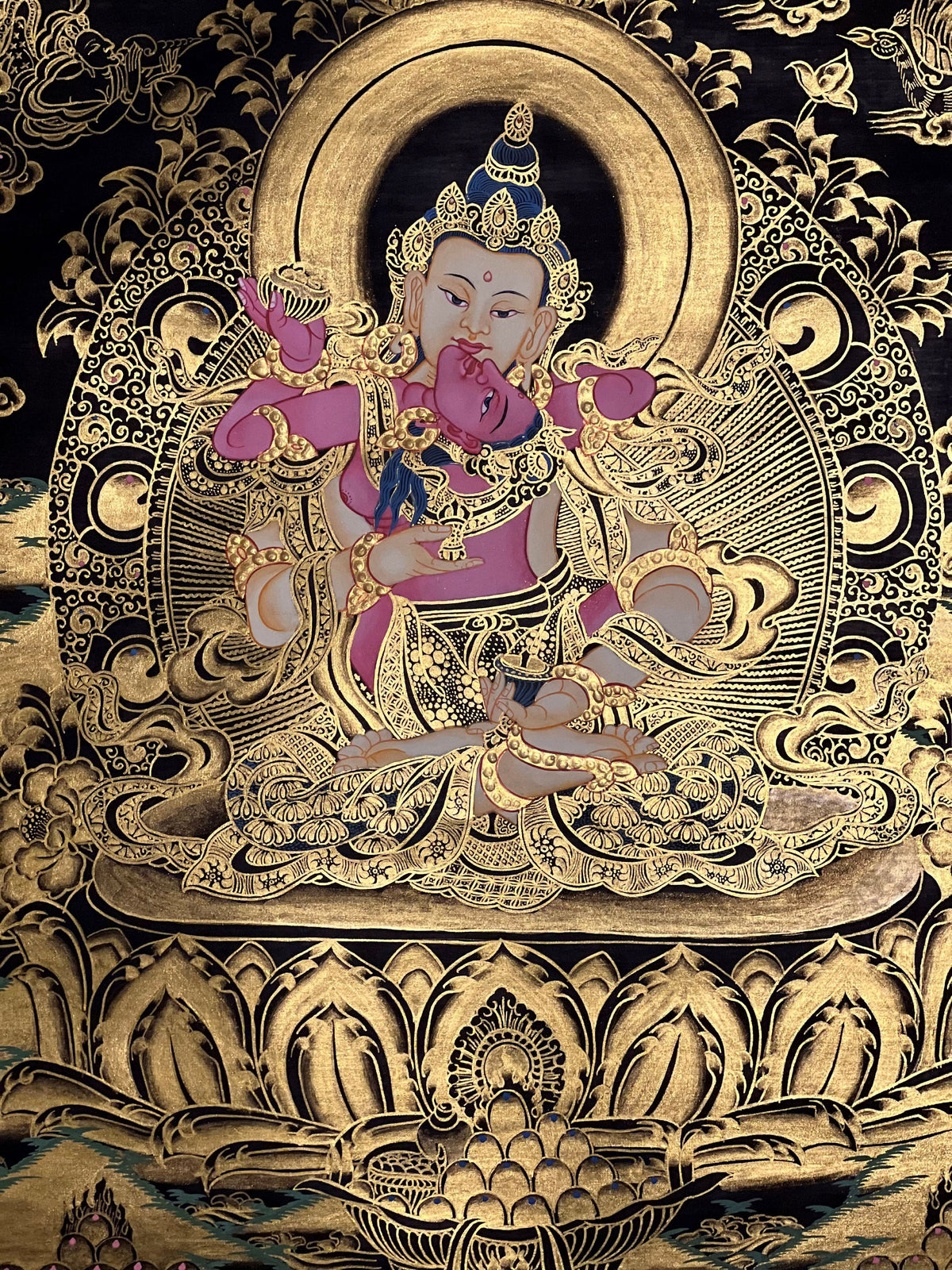 Hand Painted Vajrasattva with Concert Shakti, YabYum, Sacred Union Master Quality Tibetan Thangka Painting/ Original Art/ Wall Hanging