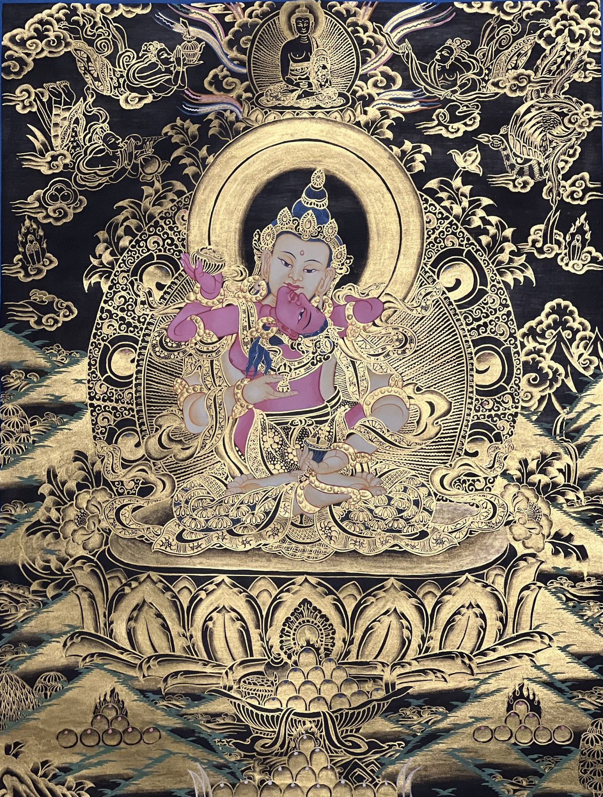 Hand Painted Vajrasattva with Concert Shakti, YabYum, Sacred Union Master Quality Tibetan Thangka Painting/ Original Art/ Wall Hanging