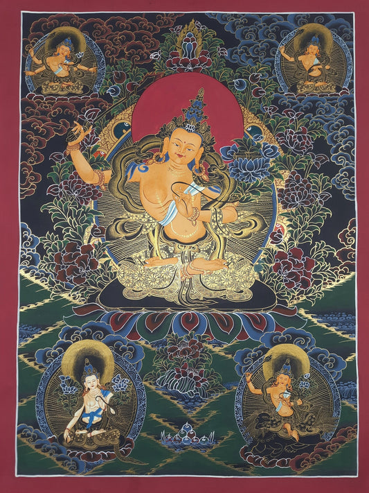 Hand-Painted Pancha Manjushree Thangka Painting, God of Wisdom