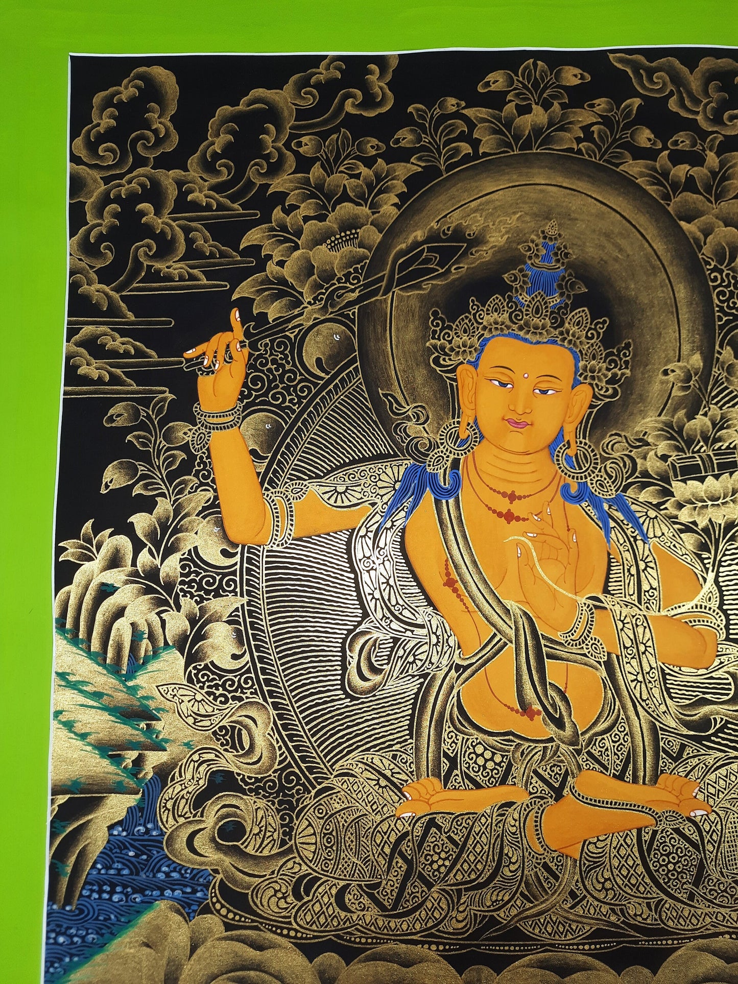 Hand-Painted Manjushri Thanka Painting: Tibetan God of Wisdom