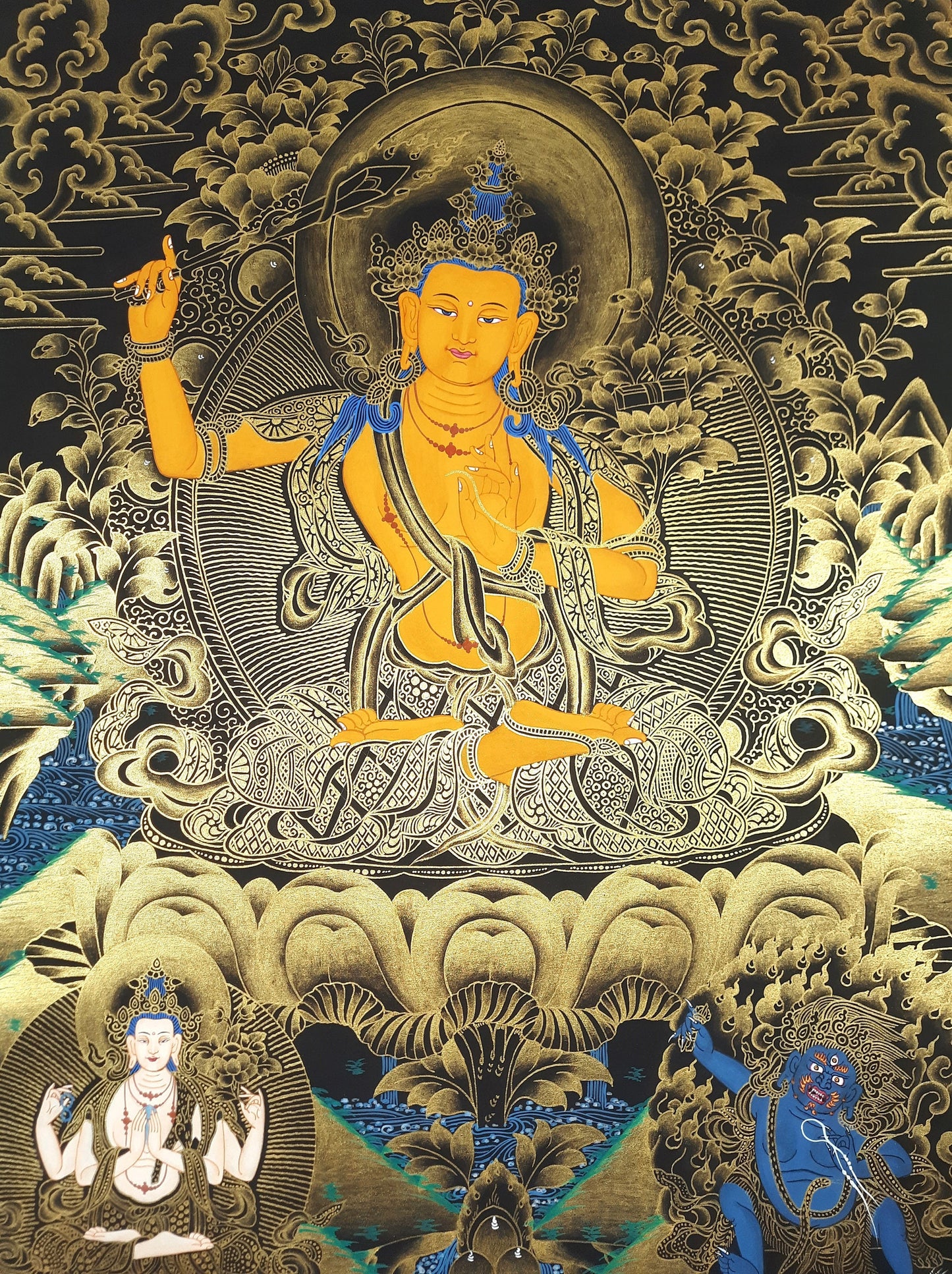 Hand-Painted Manjushri Thanka Painting: Tibetan God of Wisdom