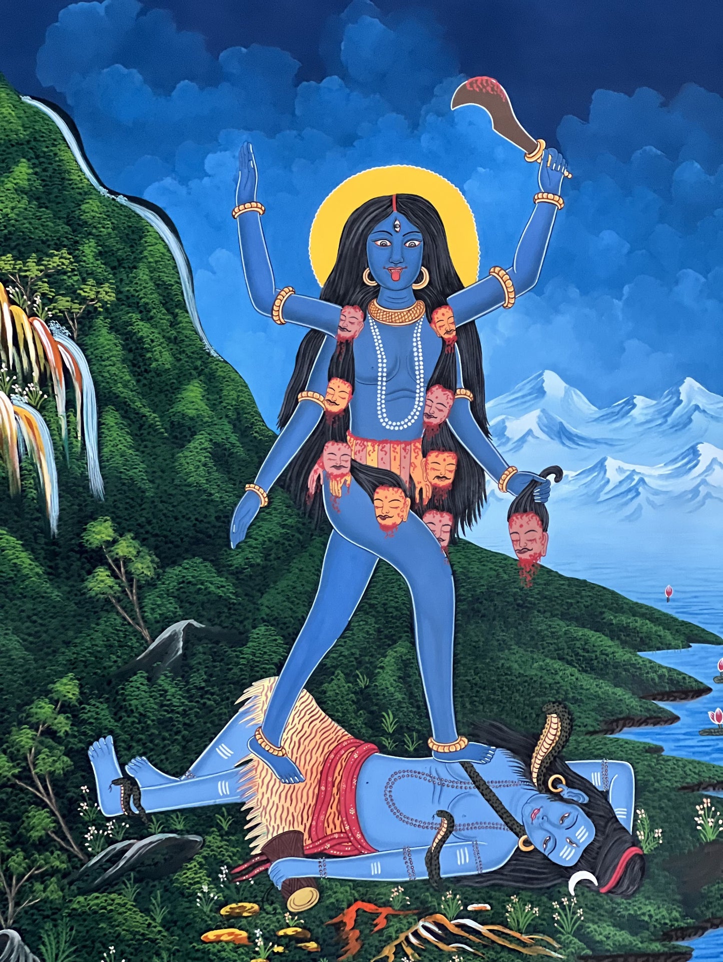Hand-Painted Mahakali Thangka | Newari Hindu Goddess Art