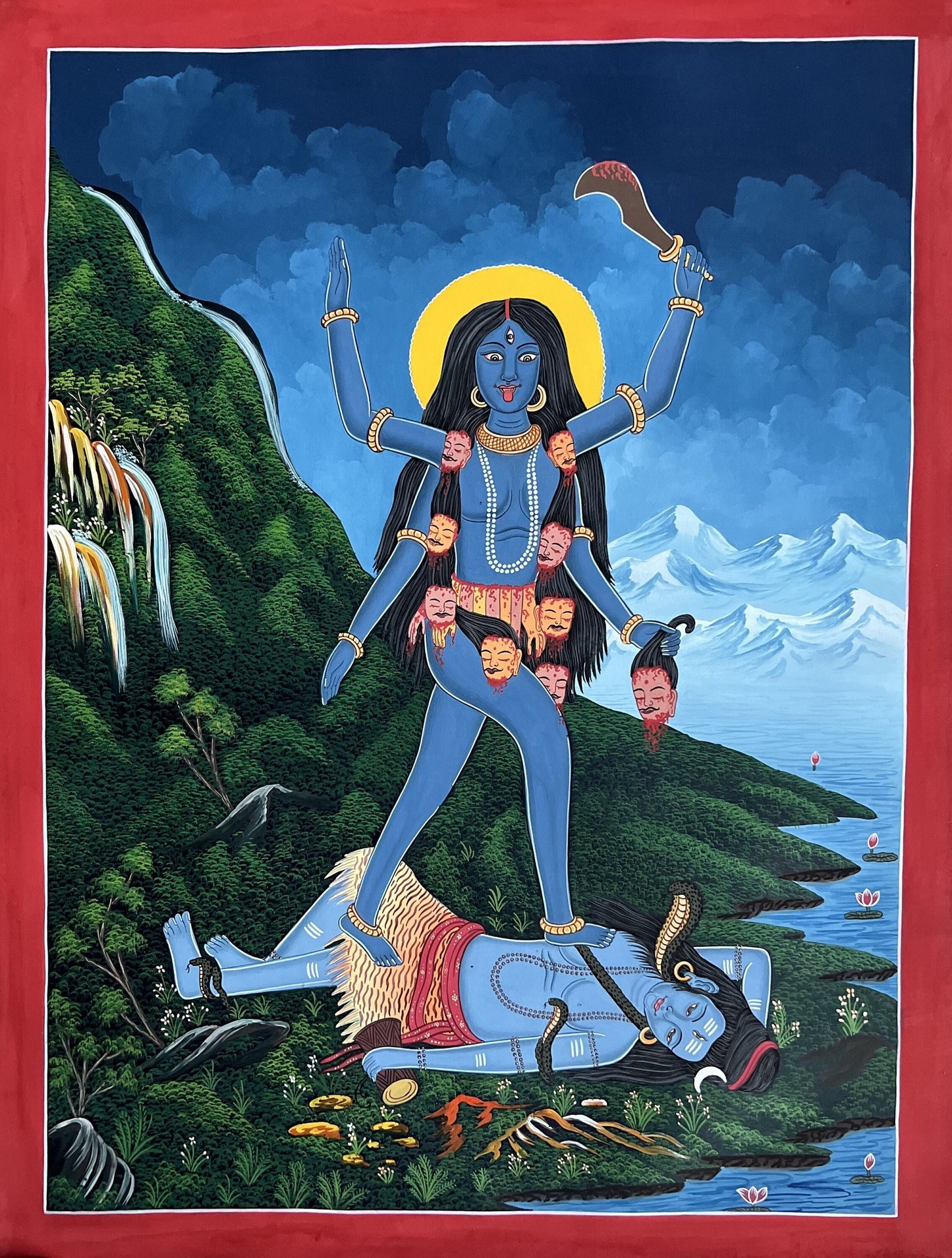 Hand-Painted Mahakali Thangka | Newari Hindu Goddess Art