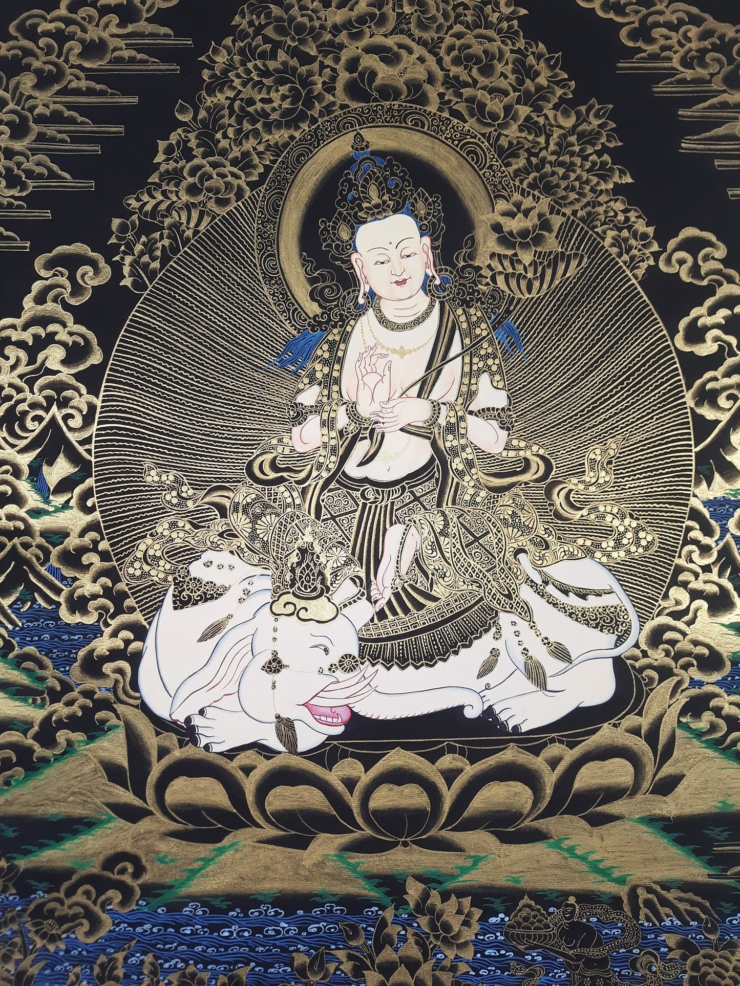 Hand-Painted Pu Xian Thangka: Kindness Buddha Painting, Tibetan Art