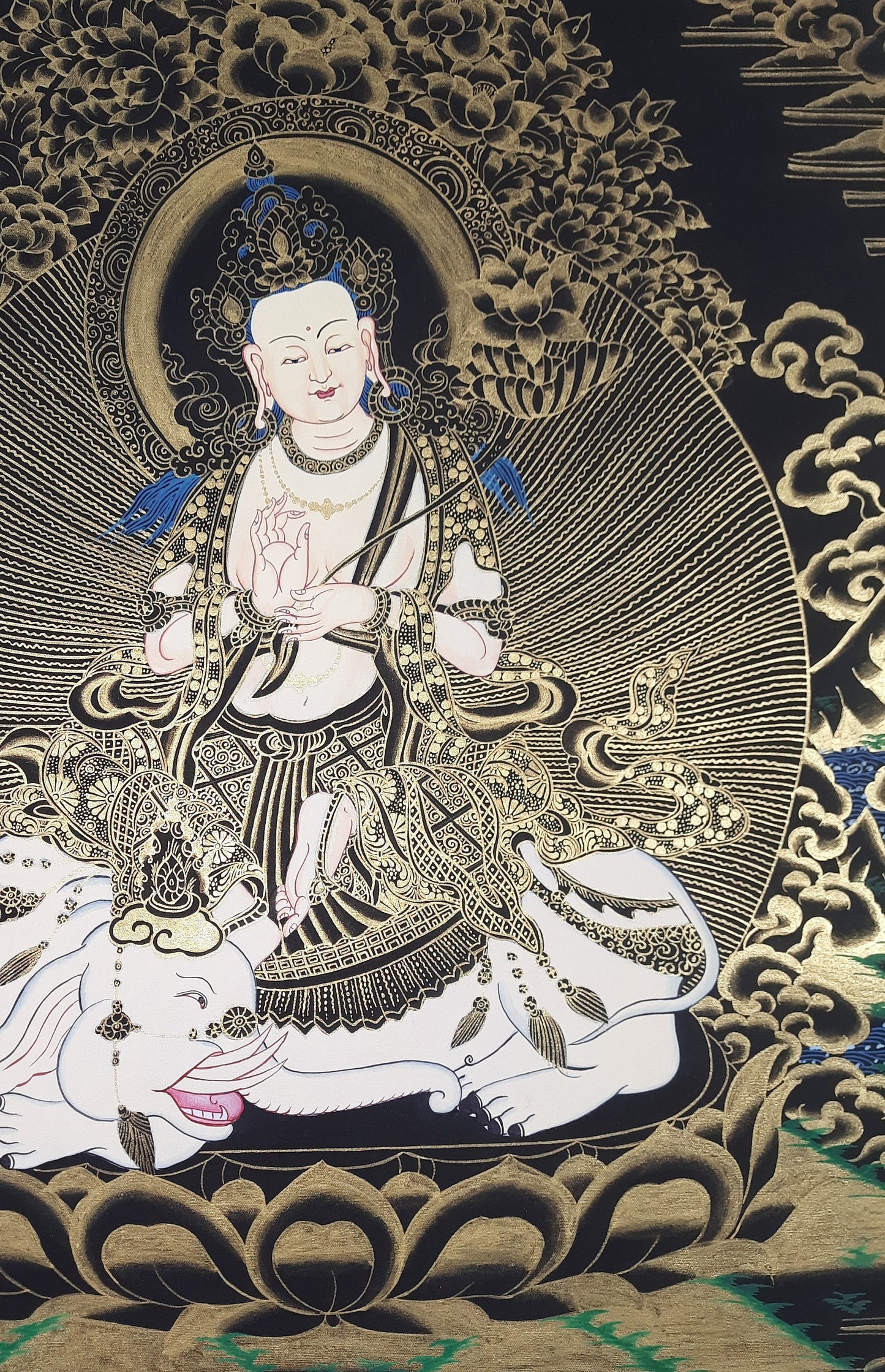 Hand-Painted Pu Xian Thangka: Kindness Buddha Painting, Tibetan Art