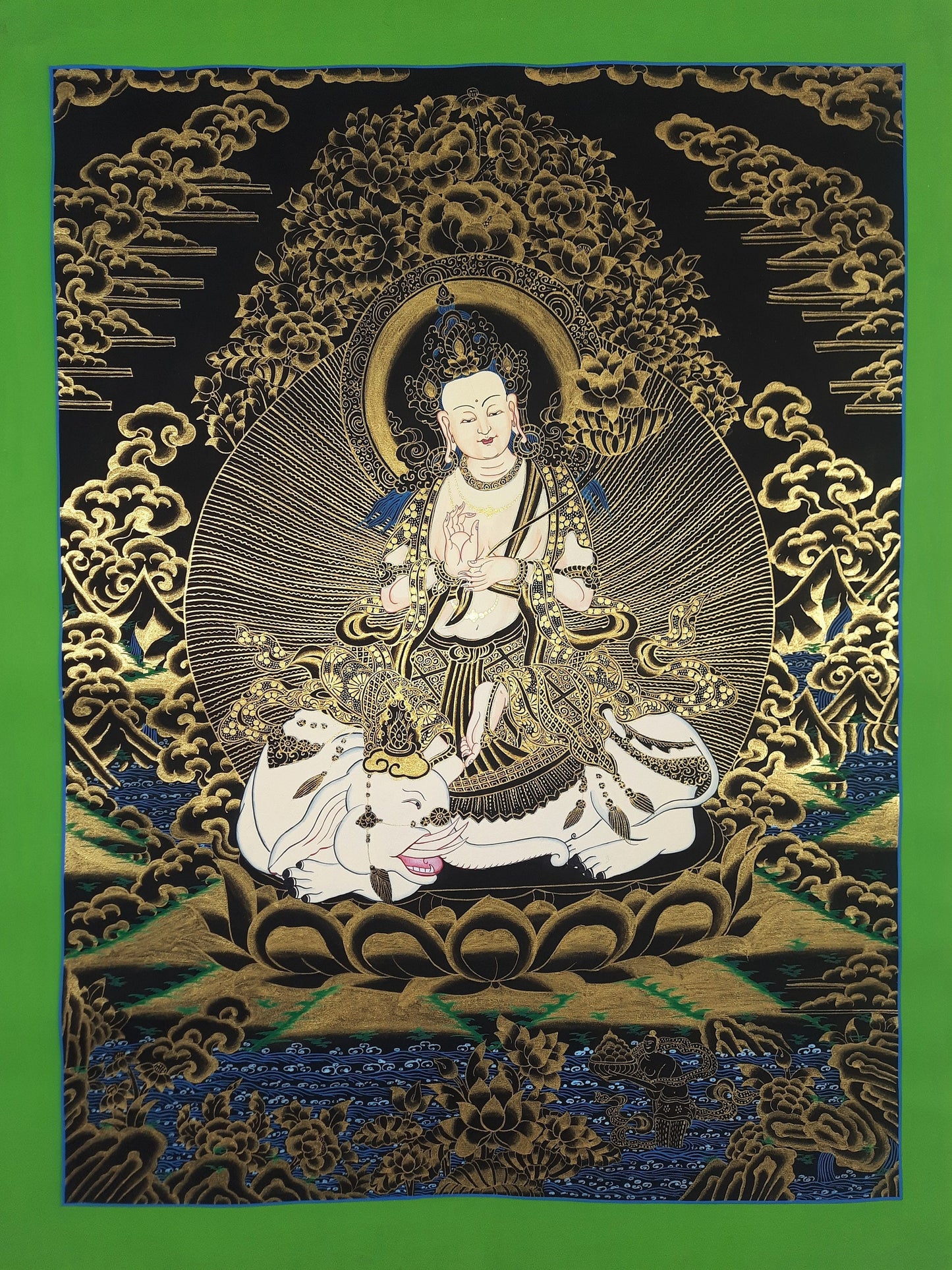 Hand-Painted Pu Xian Thangka: Kindness Buddha Painting, Tibetan Art