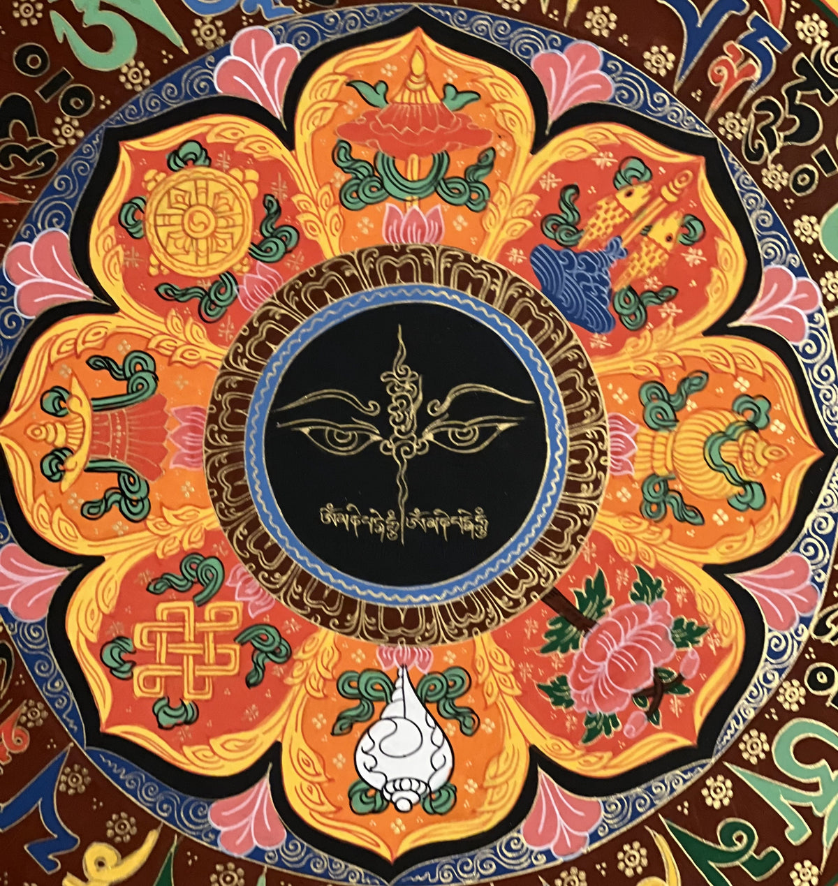 Hand-Painted Buddha Eye Mandala, Om Mani Padme Hum Thangka Art