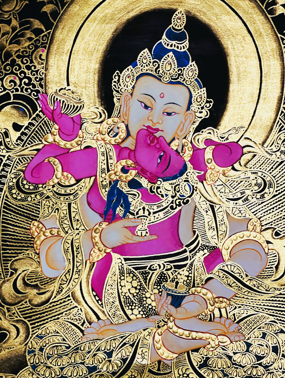 Hand Painted Vajrasattva with Concert Shakti, YabYum, Sacred Union Master Quality Tibetan Thangka Painting/ Original Art/ Wall Hanging